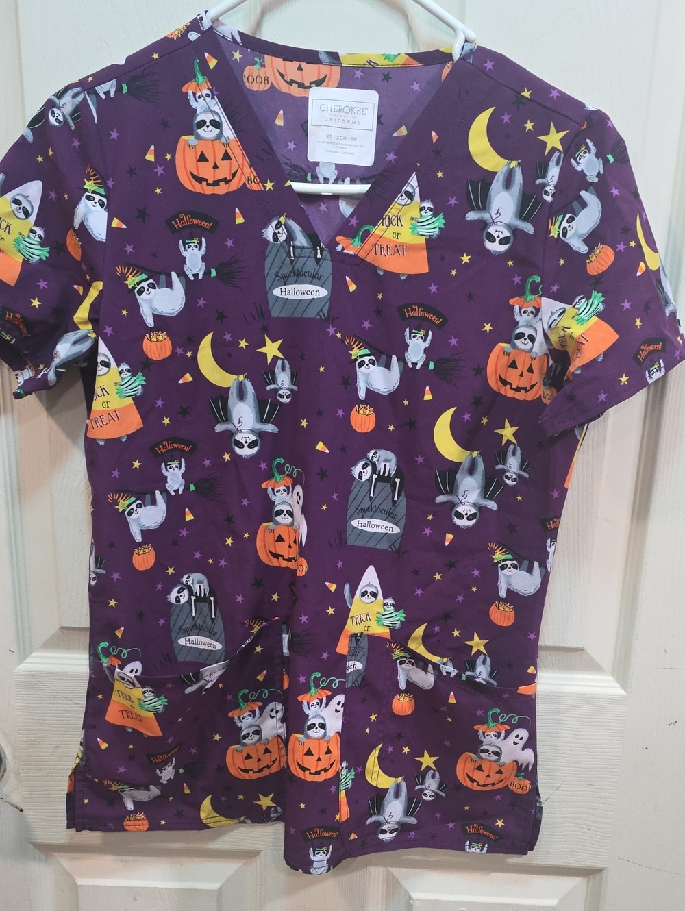 Cherokee Purple Halloween Sloth Print Pajama Top